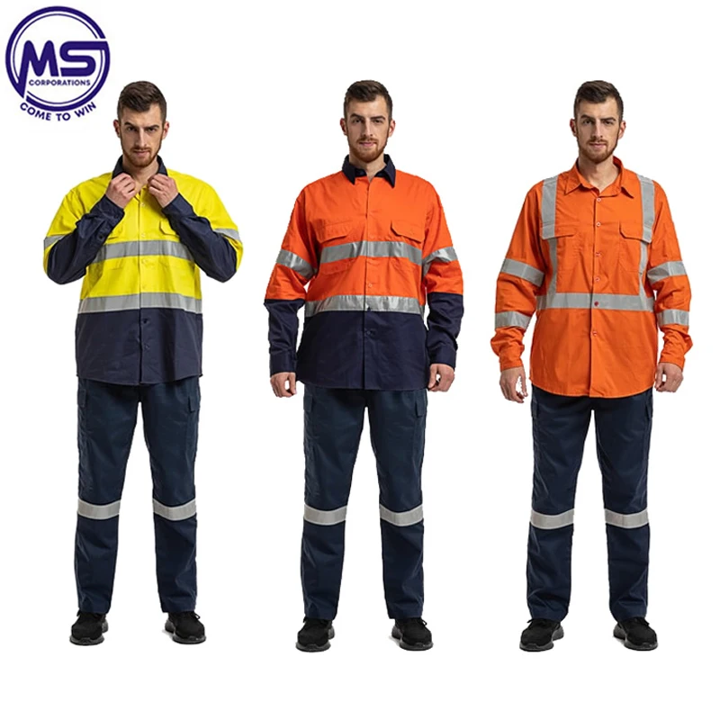 OEM Custom Reflective Mechanic Overalls With High Visibility Work Uniforms Sets Durable Safety Wear