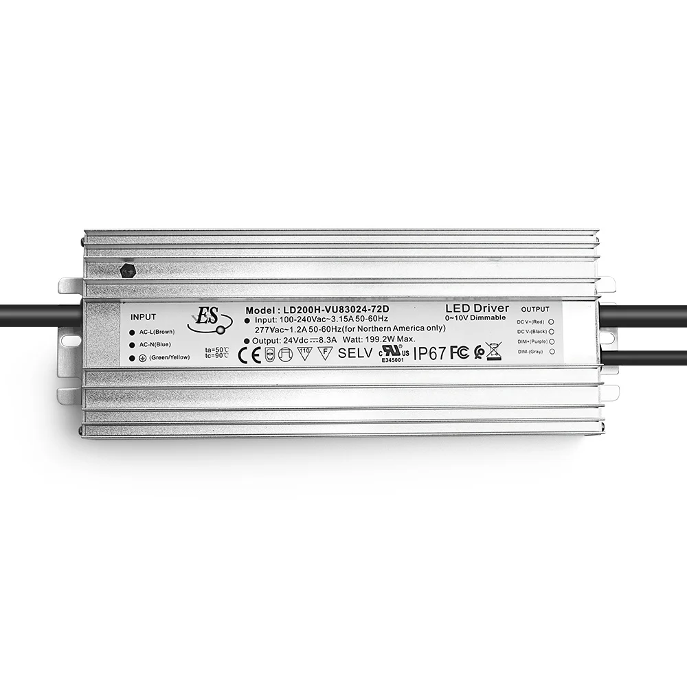 UL наивысшей мощности 12v 24v 36 вольт 48v 100W 200 W 300W 400 Вт постоянное напряжение IP67 светодиодный драйвер ватт 0/1-10v затемнения источник