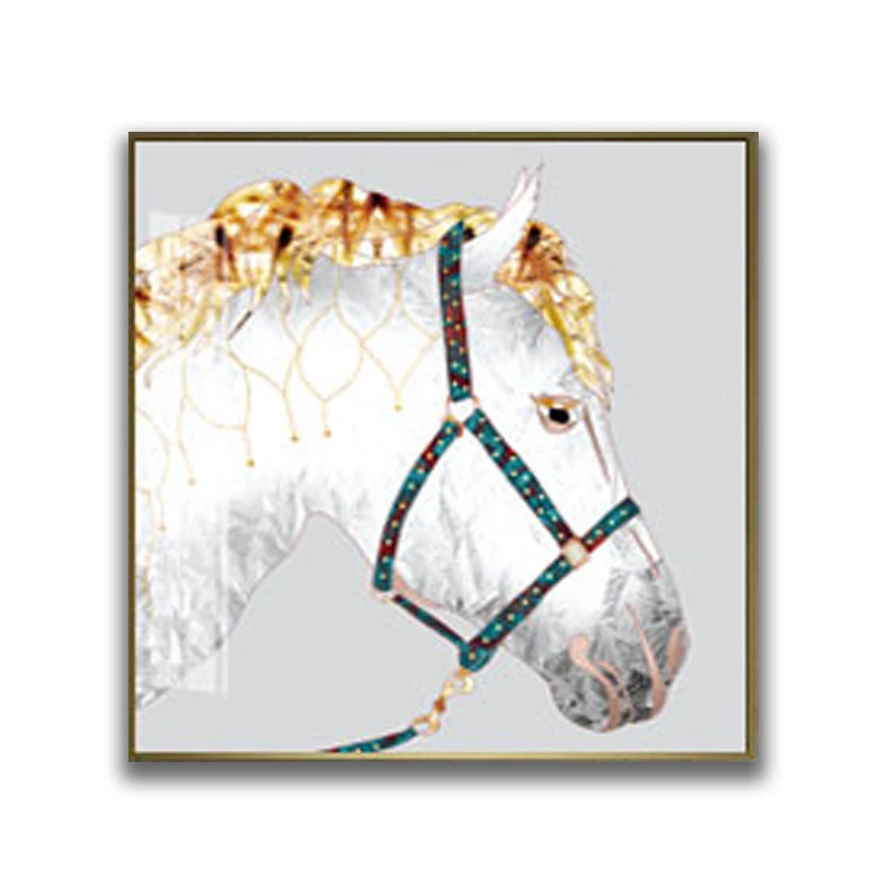 Оптовая продажа животных Белая лошадь современный стиль рамка Хрустальная фарфоровая живопись для настенного декора