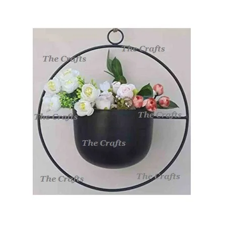 Iron Black Color Hanging Planter Handmade Round Shape Decorative Wall Hanging Planter At Affordable Price