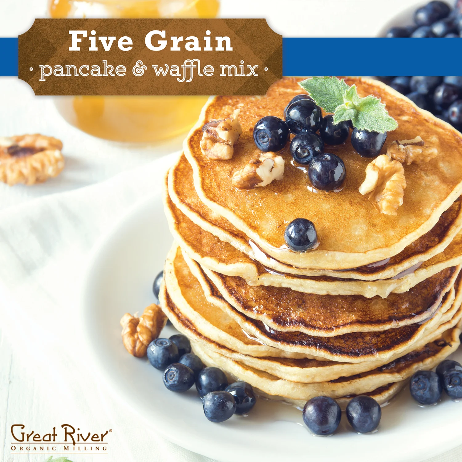 Органическая фрезеровка Great River, микс для блинов и вафель, пять зерен, органический, 50 фунтов (упаковка 1) микс для протеиновых блинов