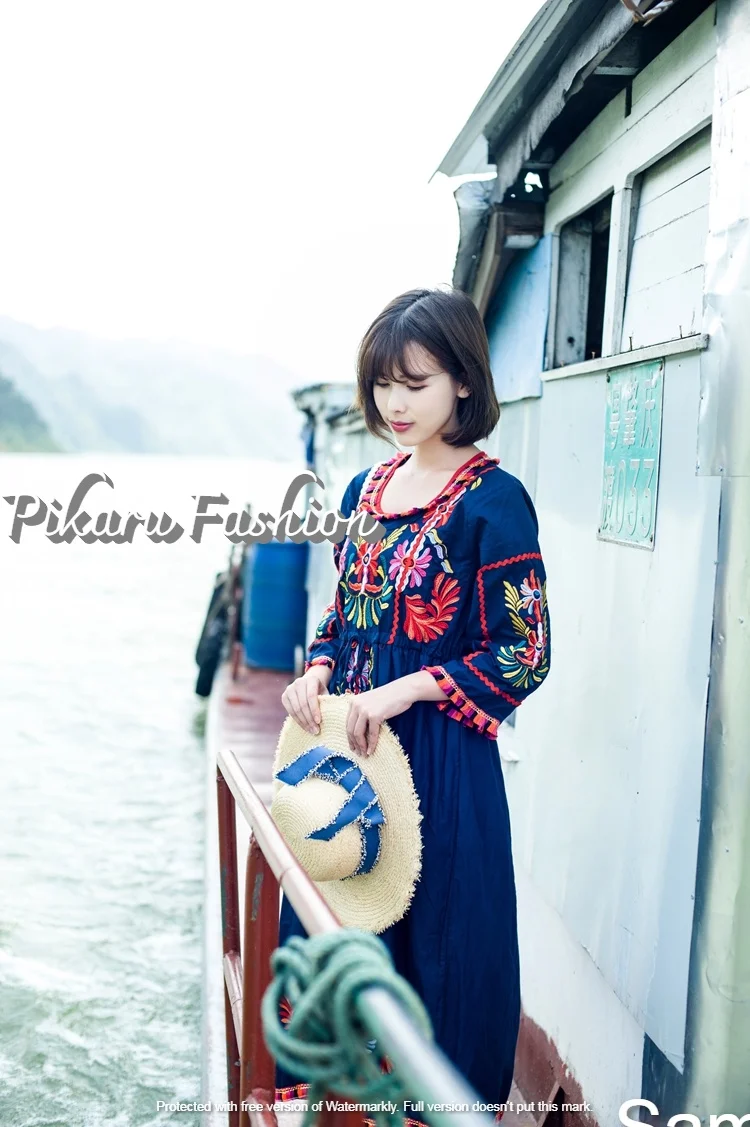  Элегантное платье с вышивкой ручной работы треугольным вырезом подходящий по стилю ремень женское кимоно пляжная Повседневная украинское