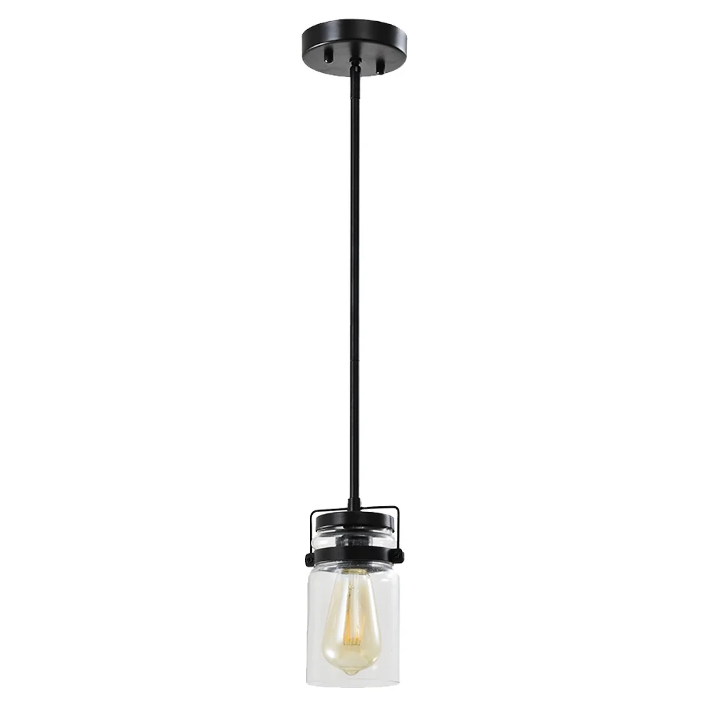 Black Hanging Rod IP44 3000K Clear Glass One Light Pendant E26 60W Warm White Pendant Lamp UL ETL Listed Dining Room