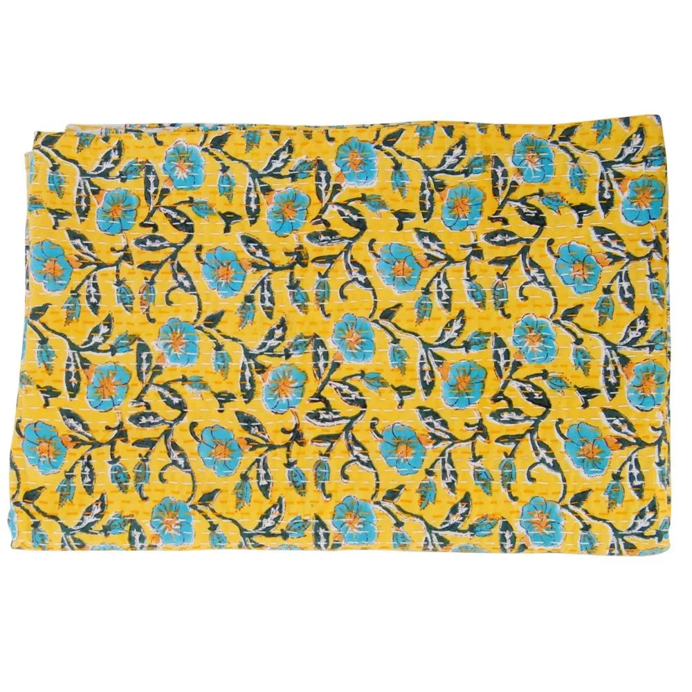 Indian High Quality Floral Printed Quilt Vintage cotton Kantha Quilts Home Decor Gudari Wholesale