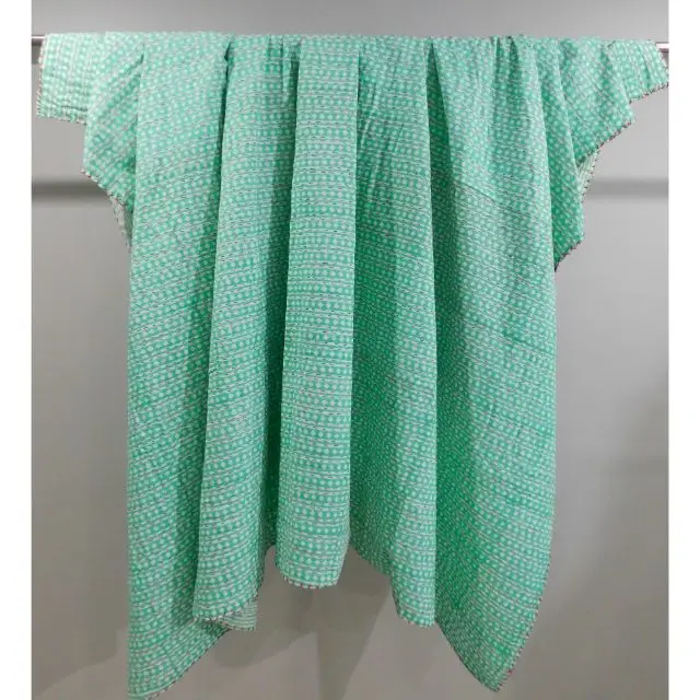 Handmade kantha quilt hand block printed bedding throw coverlet reversible cotton kantha bedspread queen and twin size bedcover