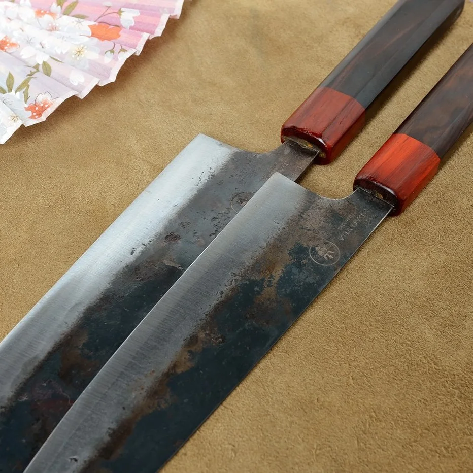 Классический V2-японский ручной Кованый кухонный нож из углеродистой стали с деревянной ручкой
