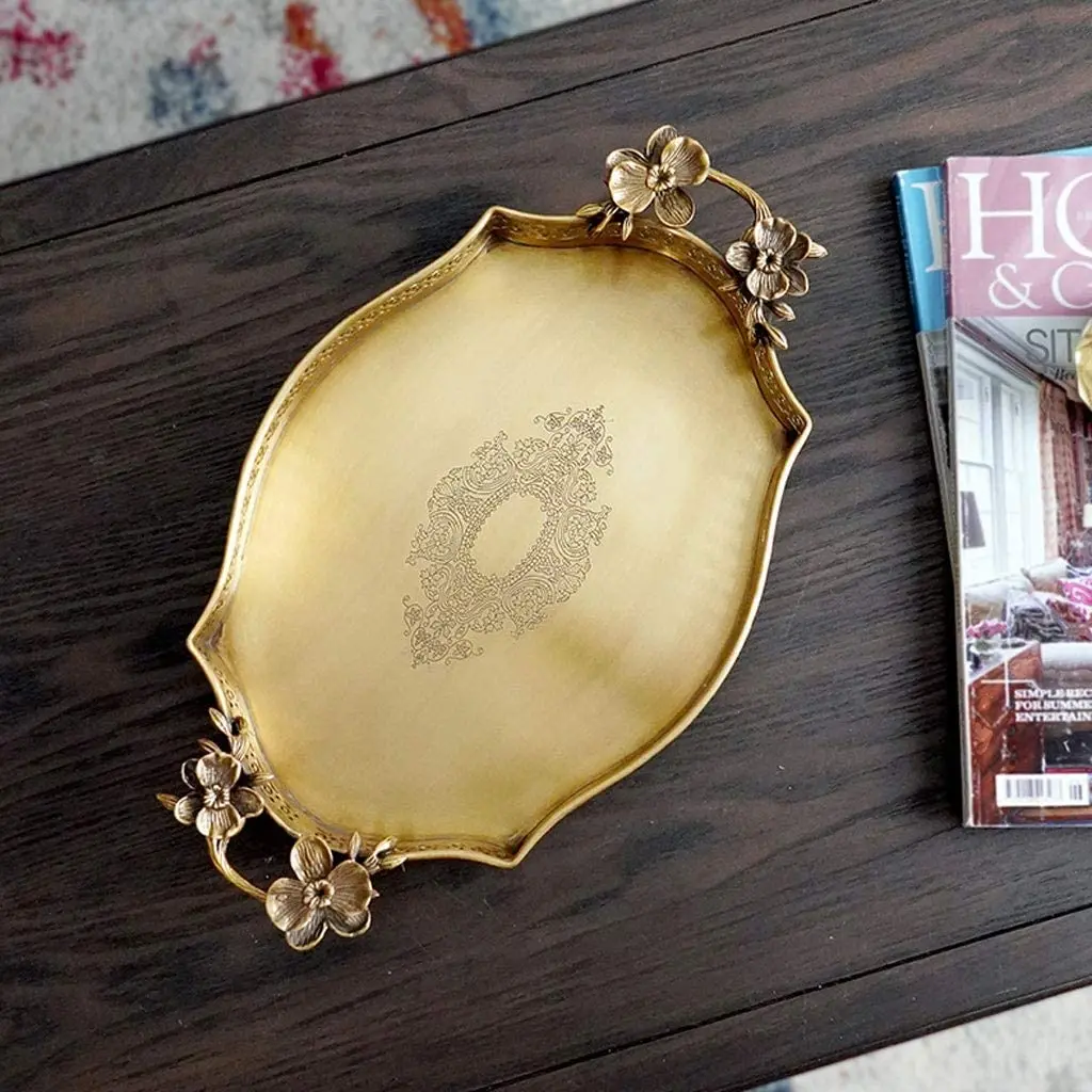 Gold Round Storage Trays,Brass Presentation Plates,Decorative Storage Organizer Serving Tray Jewelry/Cosmetic/Kitchen Tableware9