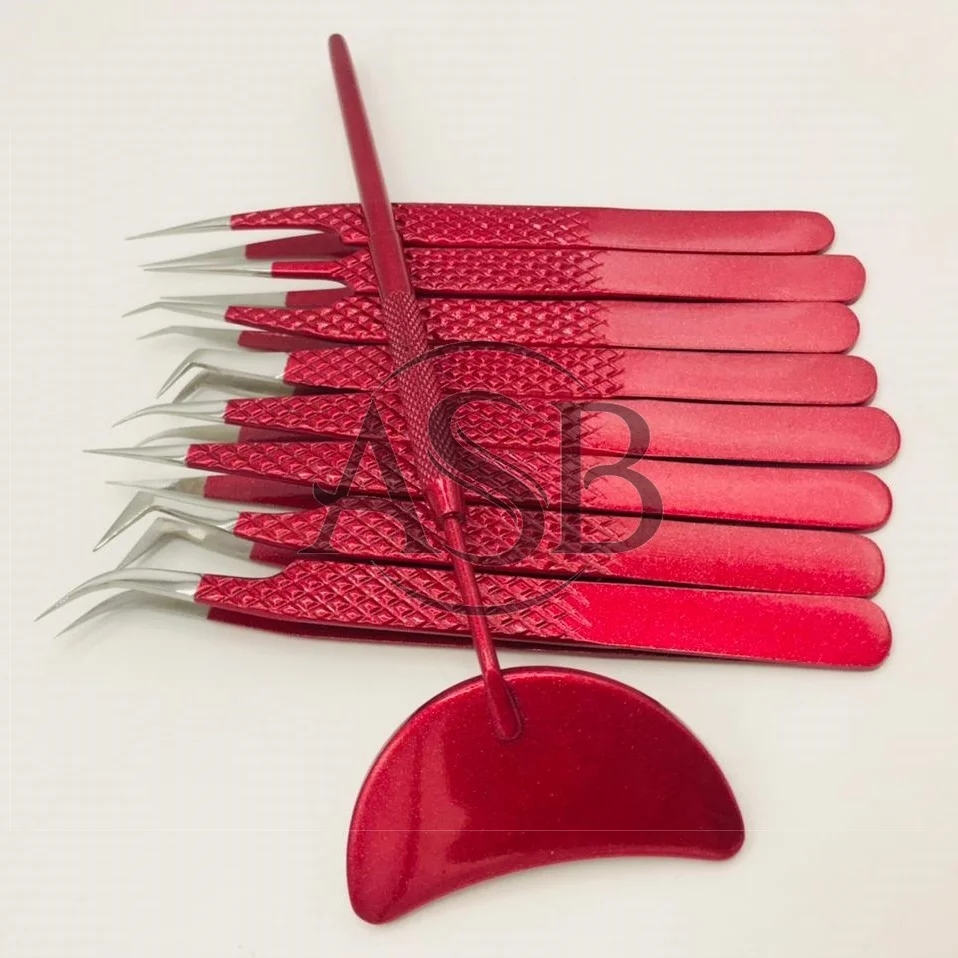 Blood Red powder coated Japanese Stainless steel Diamond grip eyelash extension tweezers volume tweezers