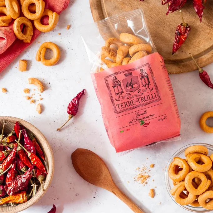 Premium Italian Quality Taralli - Savory Snacks with Chili 250g pack, Grain Snack for Aperitif, GDO, Horeca