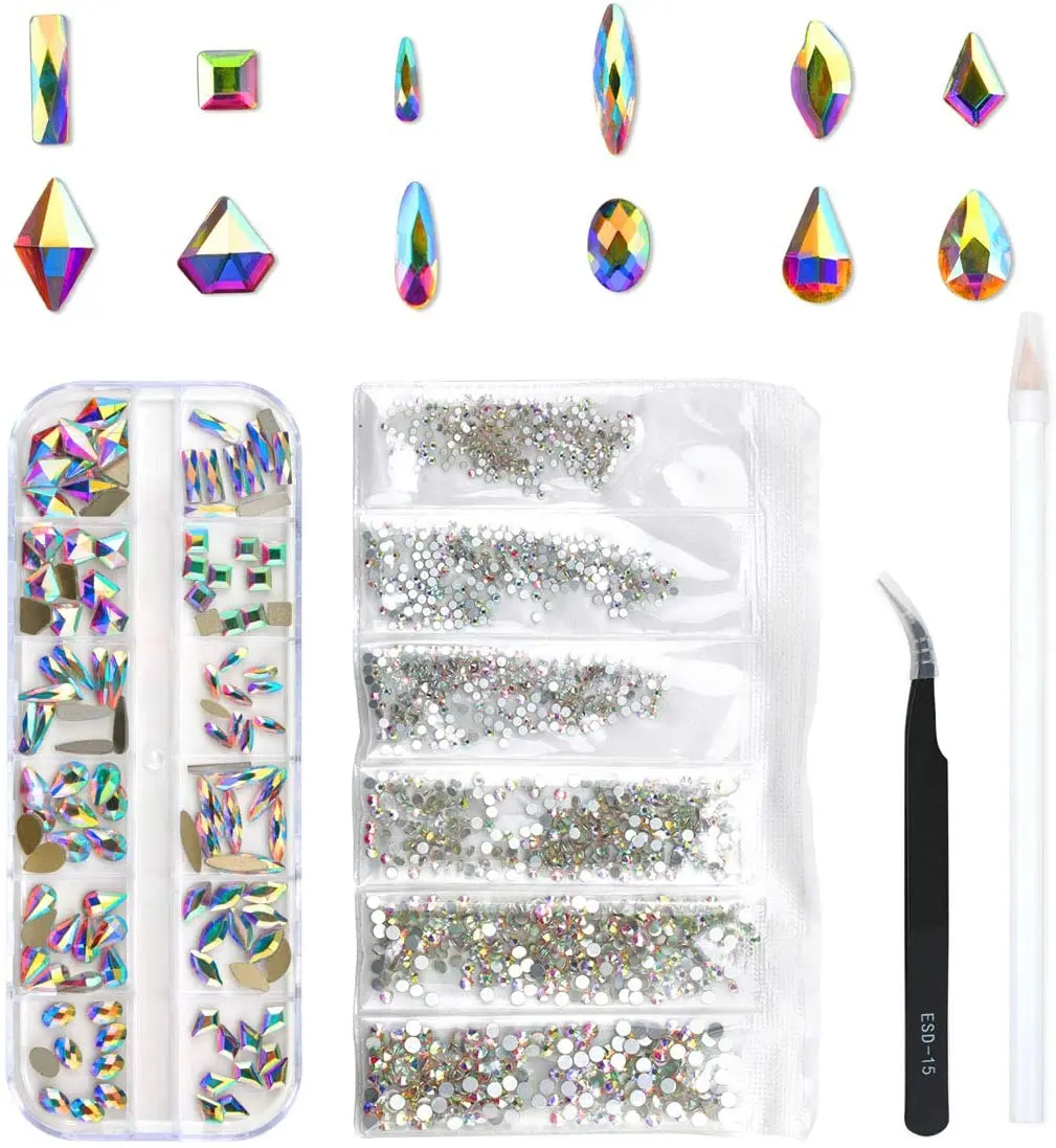 Multi Shape 3D Shining Glass Crystal Nail Art Set Decoration AB Jelly Rhinestones Nail Art Jewelry Valentine Nail Art