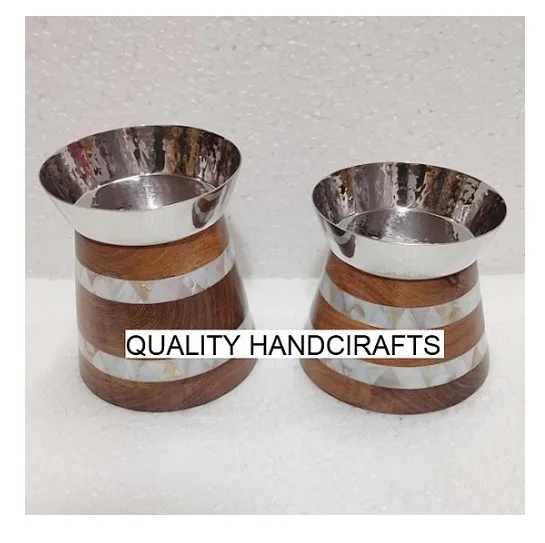 Arabic Style Ramadan Eid Wedding Gift Mango Wood Mop Inlay Metal Bowl 6 Pcs Set Dessert Serving Bowl Food by Quality Handicrafts