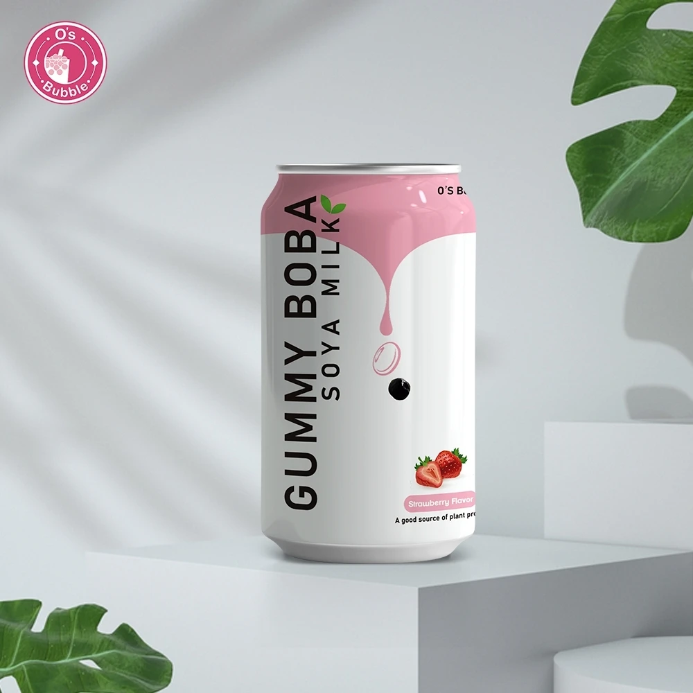 Soy bean milk bubble tea canned drink with brown sugar black tea banana strawberry flavor
