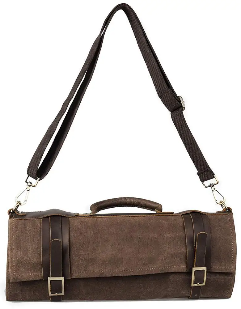 Leather Knife case Handmade Hunting Chef Bag Travel Rolling Cutting Kitchen Knife Bag