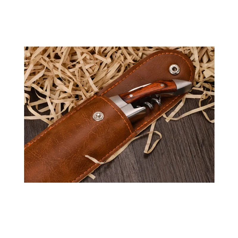 2021  portable  kitchen  leather wine bottle opener  folding knife  case accessories Christmas gift