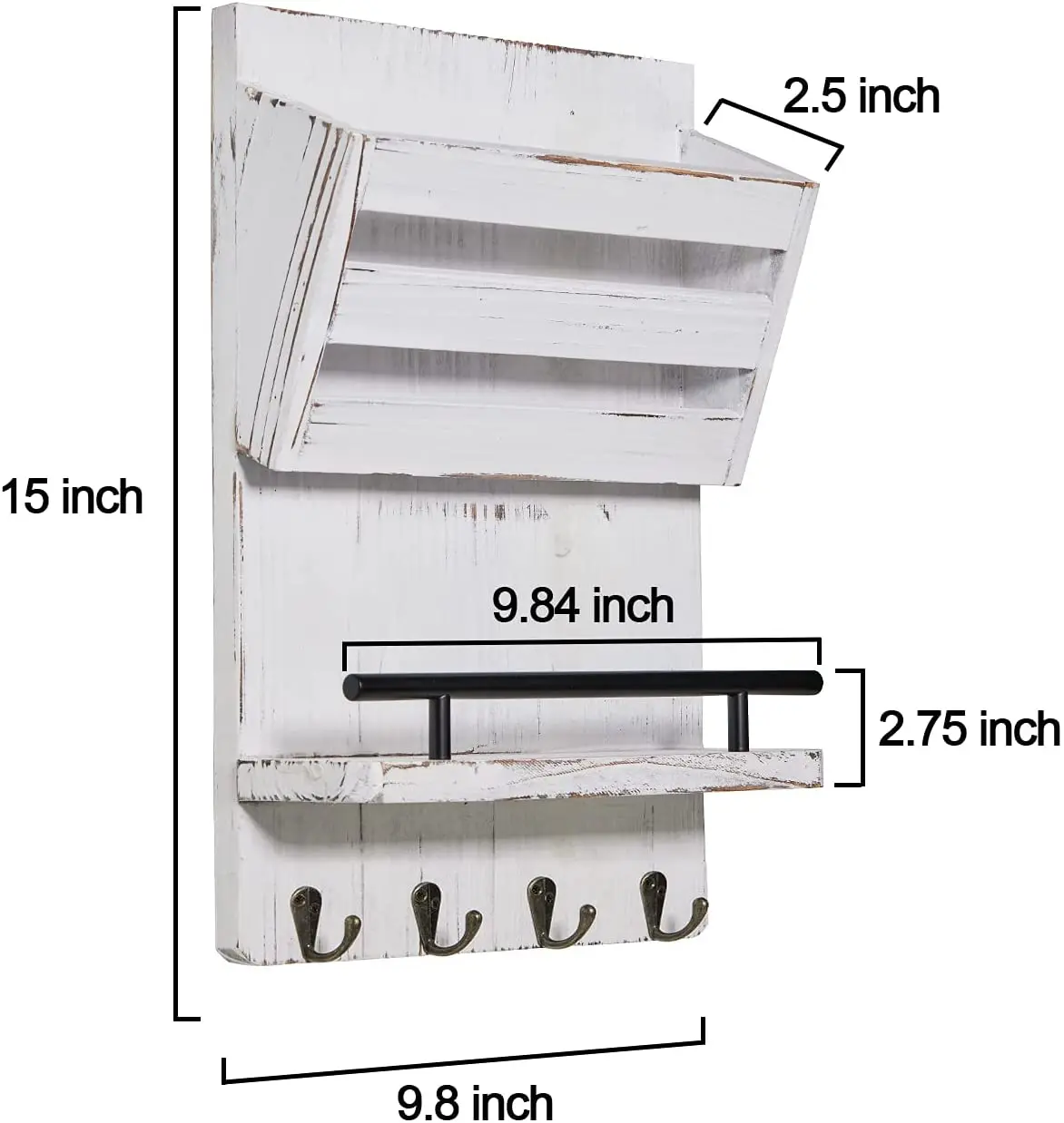 SINORHEMA Wood Key Holder for Wall Decorative with 4 Key Hooks Key Rack Hanger for Wall Mail Holder and Key Hanger or Shelf