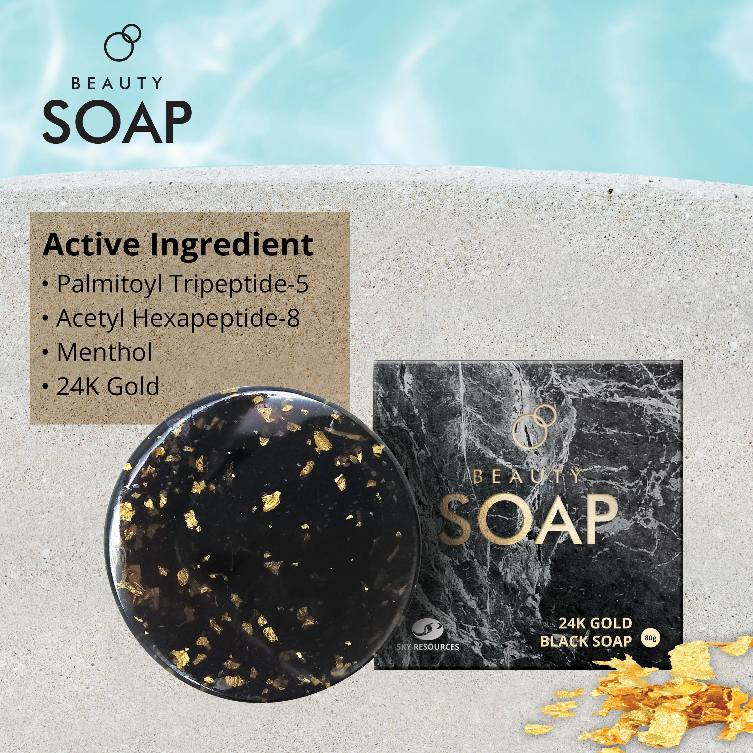 Luxury Magical Skin Moisturizing with mint and Tea Tree Oil 24K Gold Black beauty bath soap Private label