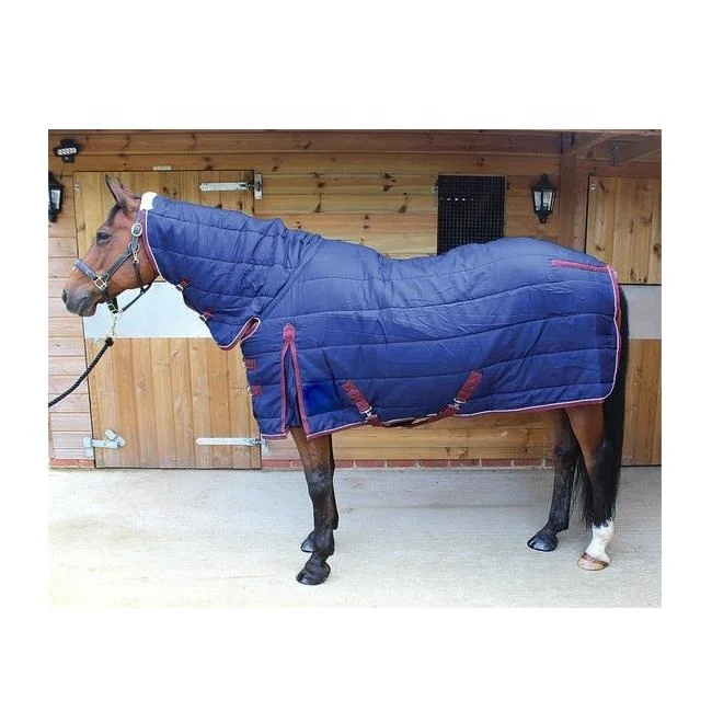 High Quality Cotton / Polyester Horse Winter Cover Rugs Quilted Design In Navy Blue Colors