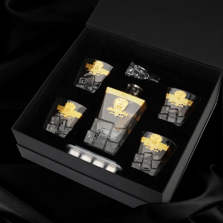 Lead-Free Crystal Whiskey Glass Set Whiskey Cup and Bottle set of 5 with gift box Glassware Set with custom package