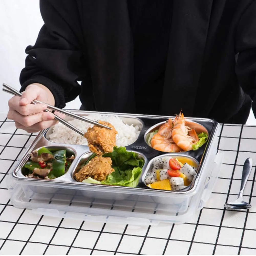 Canteen 5 compartment divided stainless steel mess lunch dinner snack plate fast food tray
