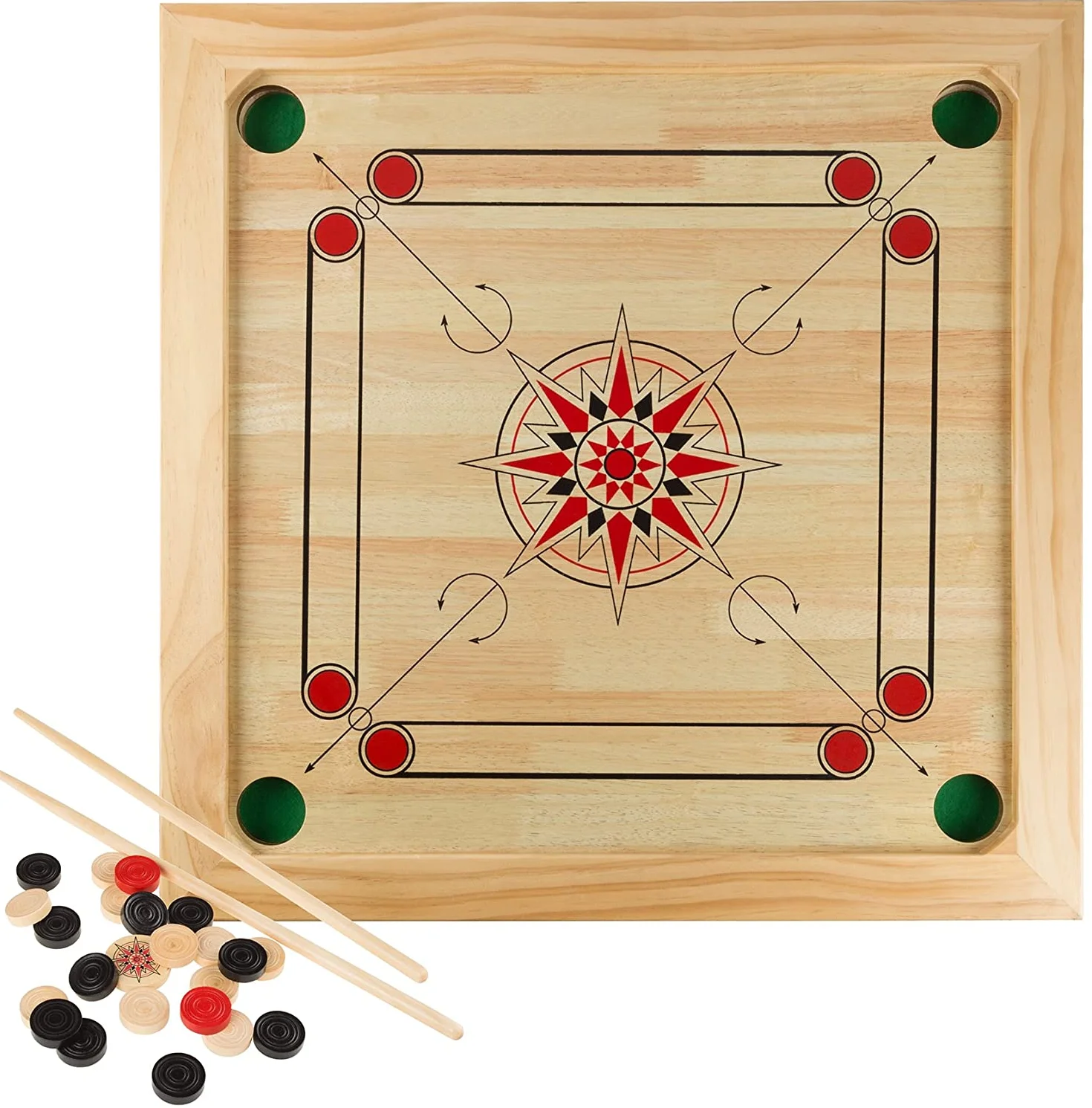 high quality wooden carrom board with game coin and striker indoor game for adults and kids to play at home