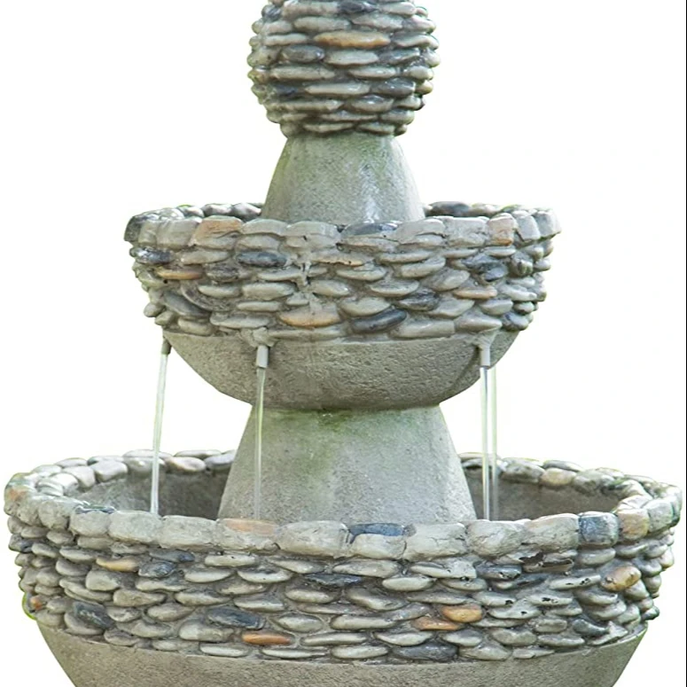 Peaktop Majestic 3 Tiered Stone Look Zen Pedestal Floor Waterfall Fountain for Outdoor Patio Garden Backyard Decking Decor gray