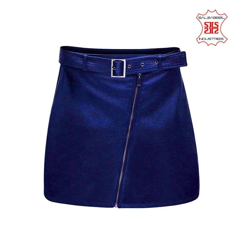Leather Zip Front Short Skirt Black OEM factory Custom made to order made in Pakistan black color
