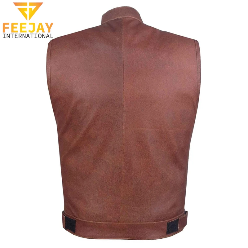Лидер продаж 2021 модный мужской кожаный жилет из овечьей шерсти мотоциклетный Байкерский на заказ