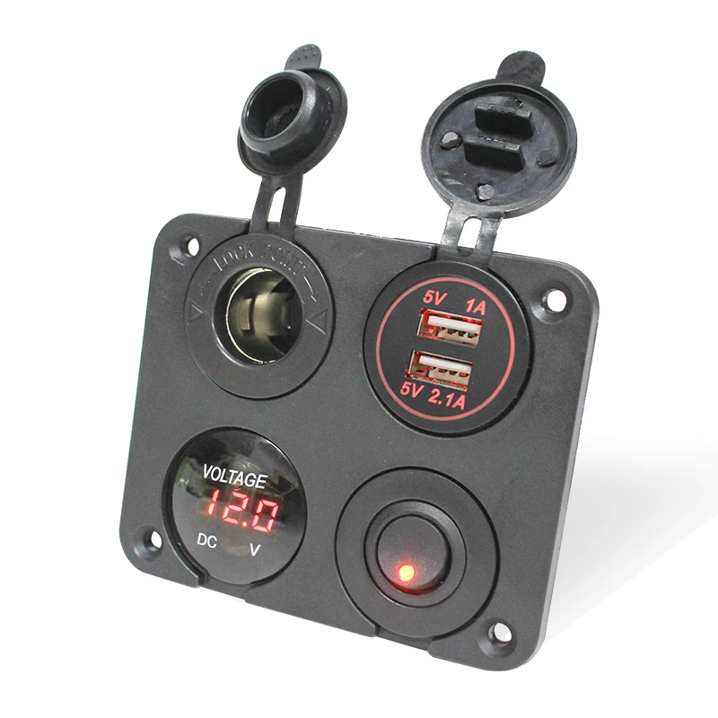 TYTXRVOEM High Quality Car Boat RV Dual USB Socket Charger 1A&2.1A + Voltmeter + 12V Power Outlet + ON-Off Toggle Switch
