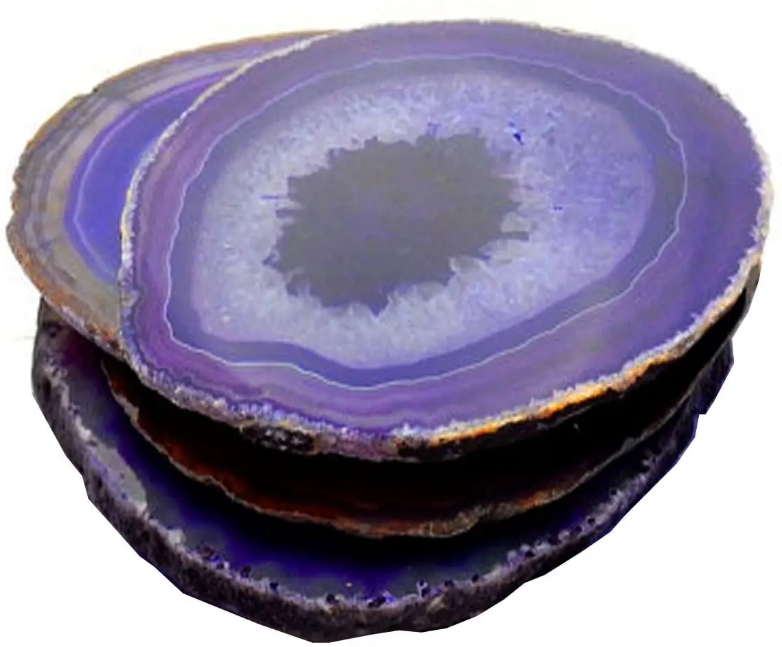 Wholesale Purple Agate Coasters Natural Crystal Salt Stone Coasters with Golden Electroplated for Sale