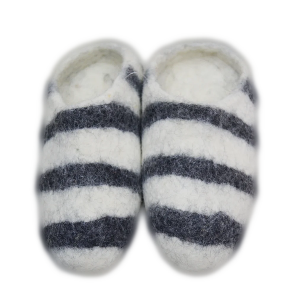 100% Eco Friendly Black and White Handmade Woolen Felted Shoes Using Indoor Home Made From Nepal