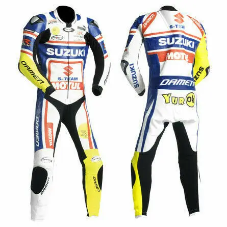 Customized  Cowhide Leather motorcycle racing jacket with Safety Pads on knees and Stretch panels  at the waist(SS-006)