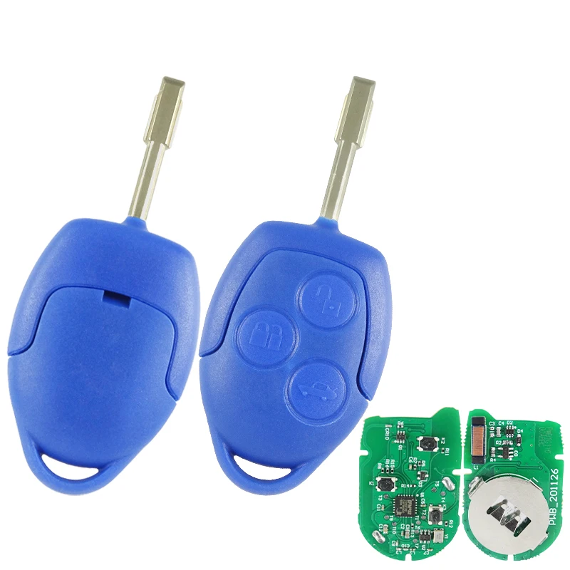 AfterMarket for Ford Transit blue 3 button  Uncut FO21 Blade remote key with ASK 433MHz, 4D63 CHIP FCCID:6C1T 15K601 AG  for For