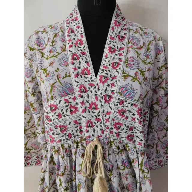Pure cotton indian floral hand block designer long summer casual wear women long Kurtis dress modern stylish tunics dresses