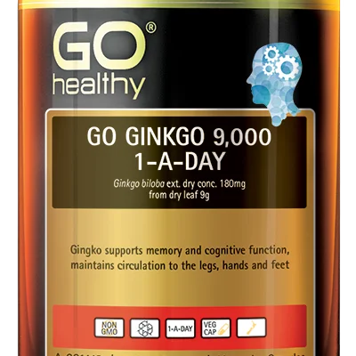 
GO Healthy GINKGO 9000mg - 60 VegeCapsules -Supports Memory Mental Alertness -Made in New Zealand 
