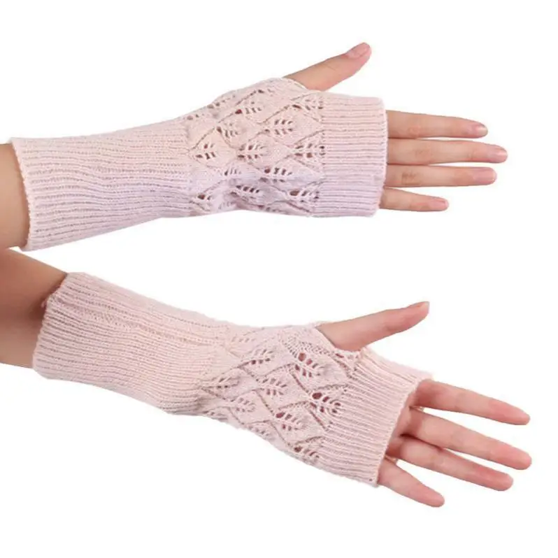 Winter Warm Soft Knitted Mittens Ladies Fingerless Gloves acrylic gloves & mittens