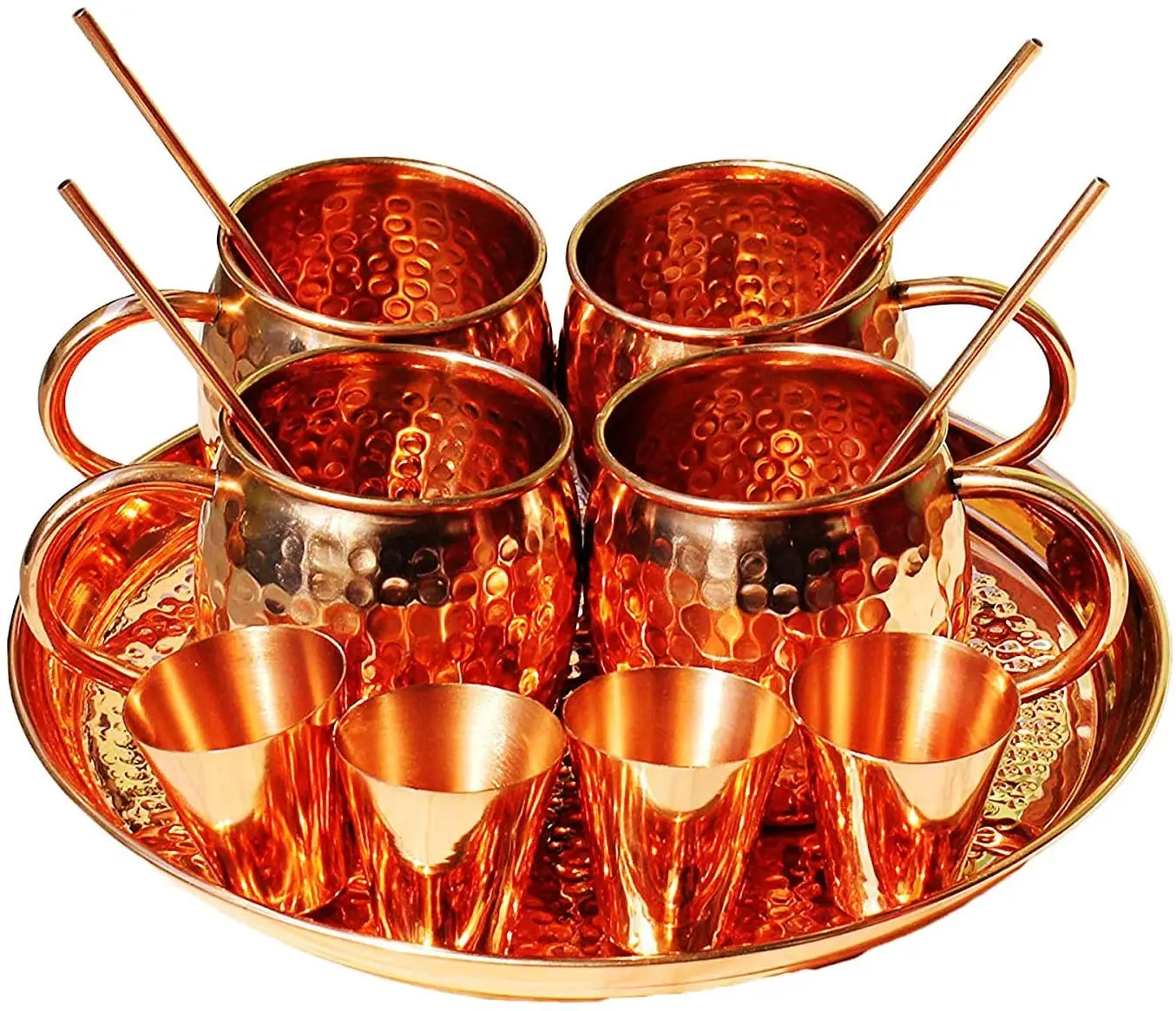 Moscow Mule Copper Mugs - Set of 4-100% Handcrafted Pure Solid Copper Mugs - 16 Oz Gift Set with Copper Straws, Jigger