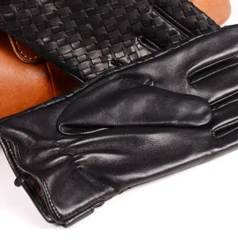 Daily life comfortable Fashion Glove smartphone men unlined deer skin driving leather Woven Button Gloves Short Glove