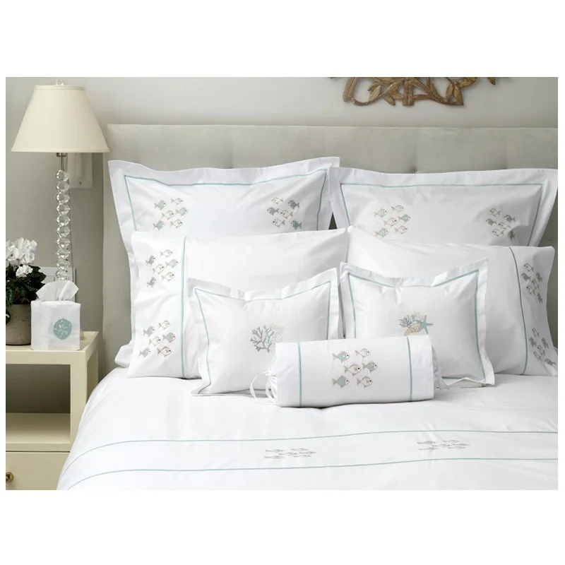 Wholesale Embroidery Bed Sheet Set Embroidery School of Fish Flat Sheet Set Pillowcases High Quality Cotton Made in Vietnam