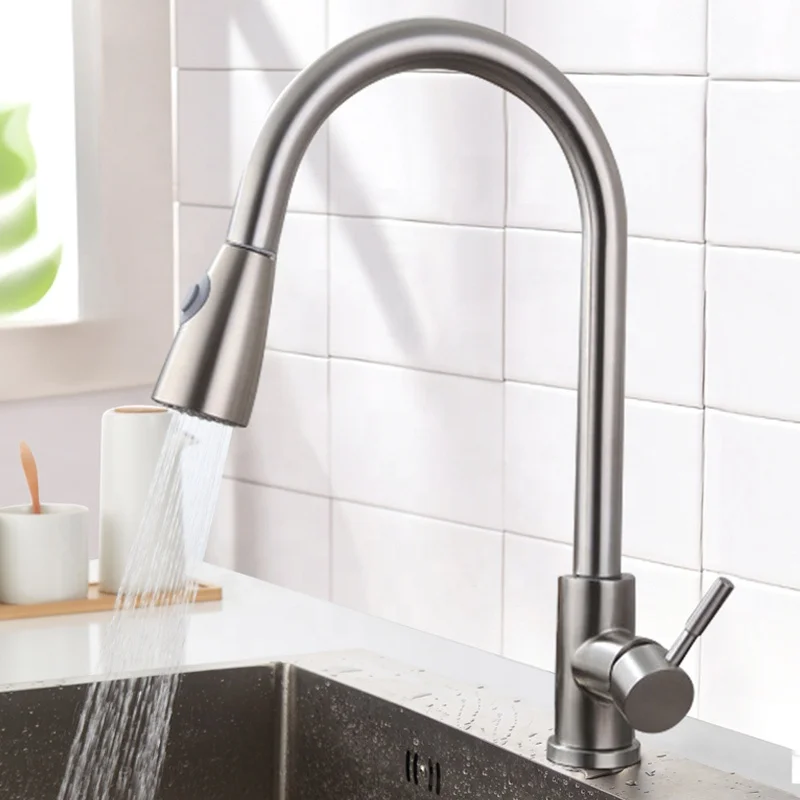 2021 kitchen faucet stainless steel 304 water tap modern kitchen taps brass pull out sprayer foucet kitchen mixer sink faucets