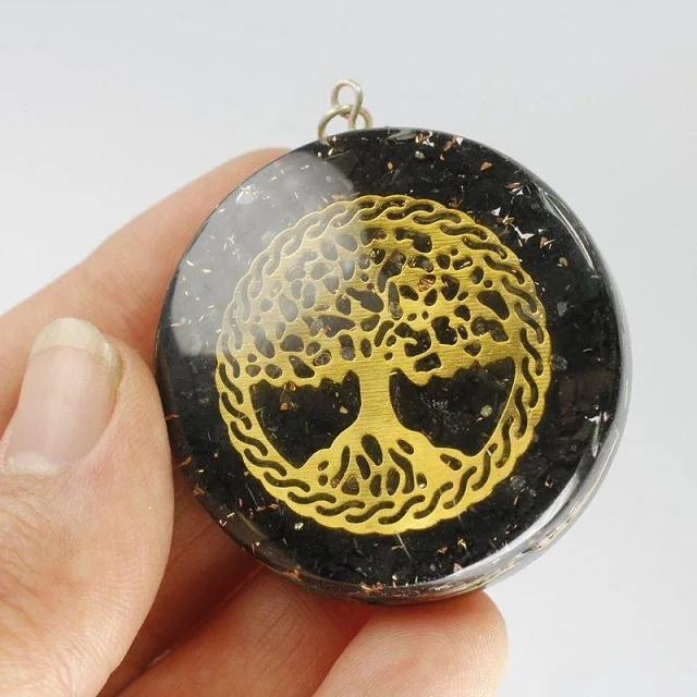 Wholesale Black Tourmaline With Symbol Chakra Orgone Pendant  Gemstone Crystal Orgonite Pendant Wholesale Orgonite Pendant