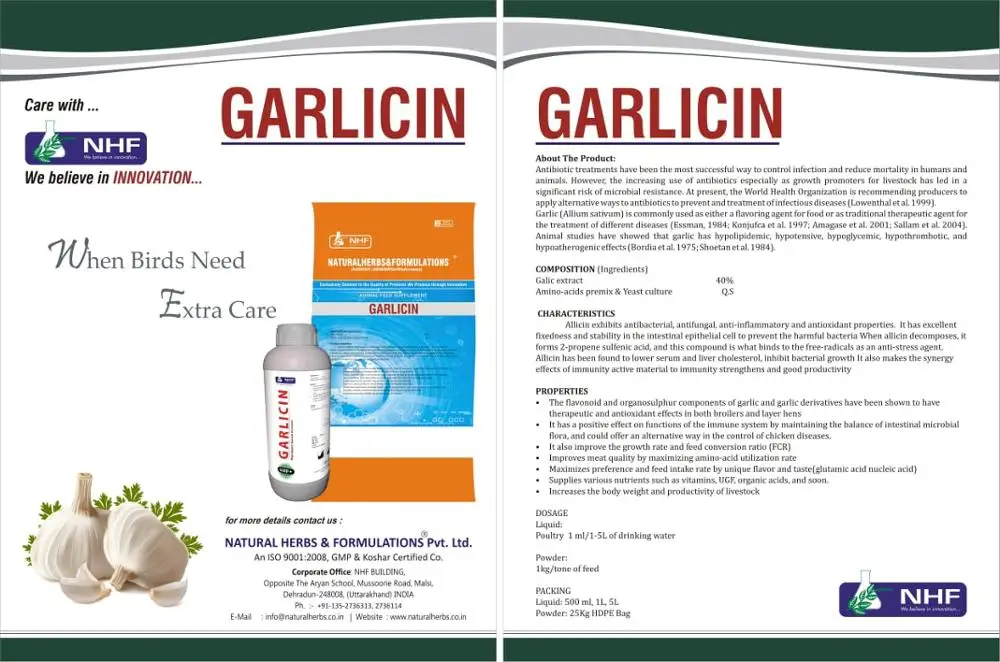 Traditional therapeutic agent Garlic Garlicin Antibiotic Herbal Supplement for poultry