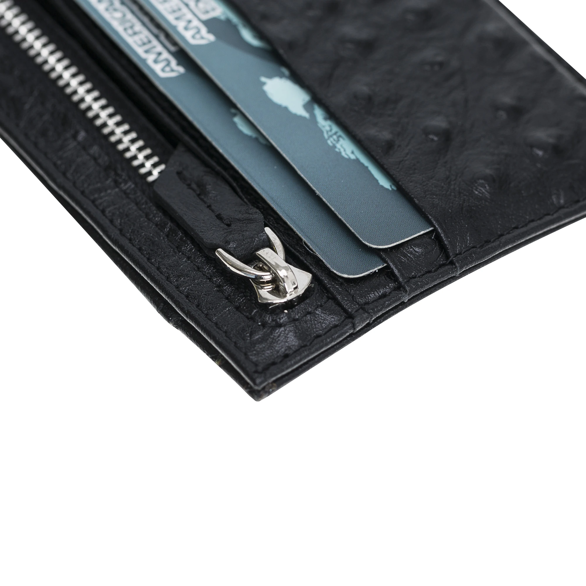 Ostrich Patterned High Quality Genuine Leather  Zip Card Holder