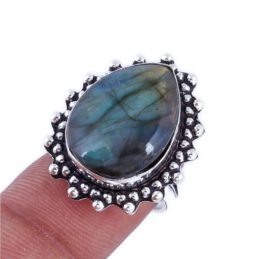 
big size flashy labradorite gemstone silver plated fashion ring for beautiful mother 