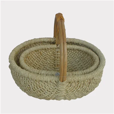 High Quality round Shape Rattan and Bamboo Wicker Basket with Handle for Food Kitchen Use and Gift Handicrafts