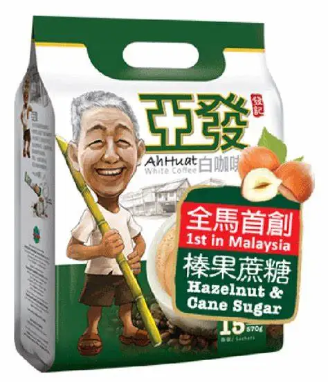 Ah Huat Instant White Coffee Hazelnut & Cane Sugar 38g X 15 Sachets