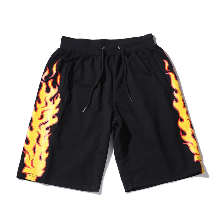 Fire Flames Printed Sweat Shorts Mens Summer Cotton Casual Elastic Waist Drawstring Shorts