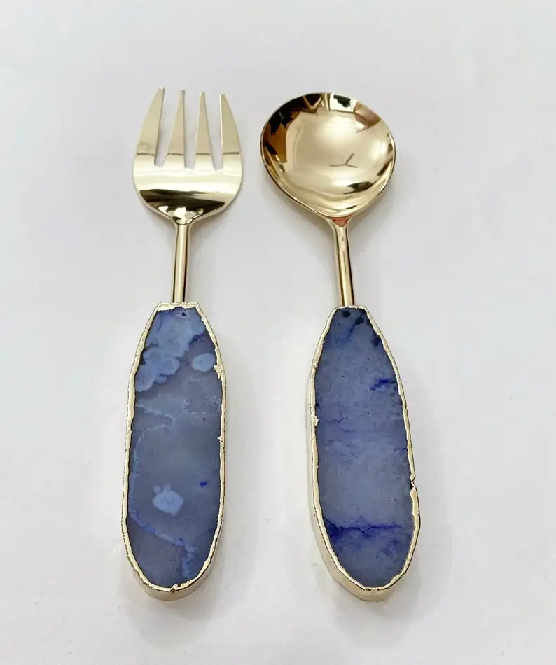 Amezing Blue Agate Spoon Set / Agate Serving Spoon With Stone Handle/ Wholesale Agate Cutlery Items