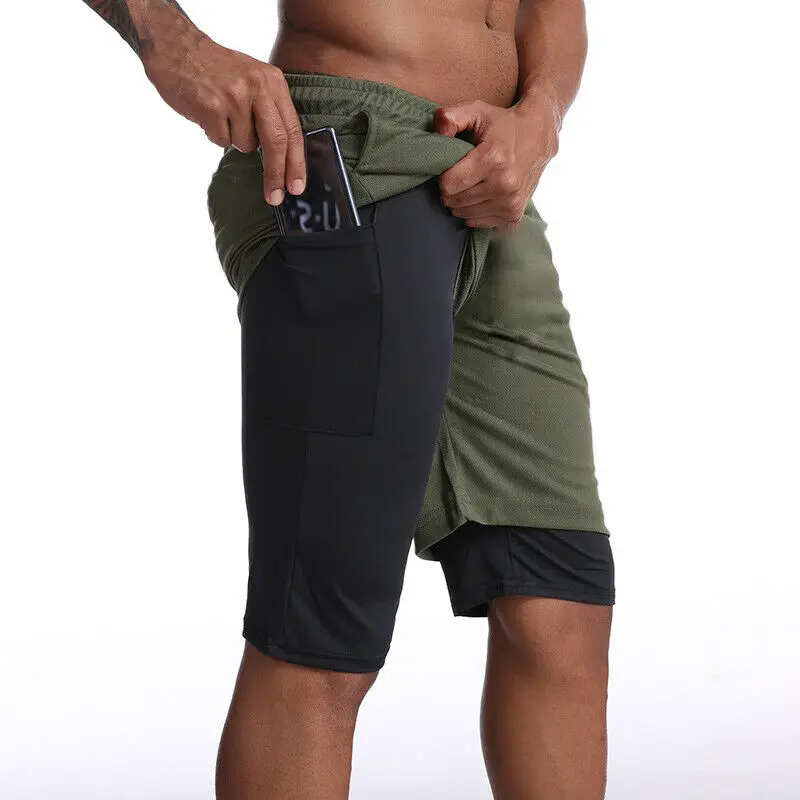 Quick Dry 2 in 1 Running Shorts For Men Summer Jogging Training Fitness Shorts Double Layer Sportswear Gym Shorts