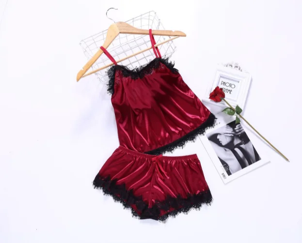 Женская летняя Пижама сексуальный пижамный комплект однотонная атласная пижама с регулируемыми бретельками топ и шорты женская ночная одежда домашняя костюм