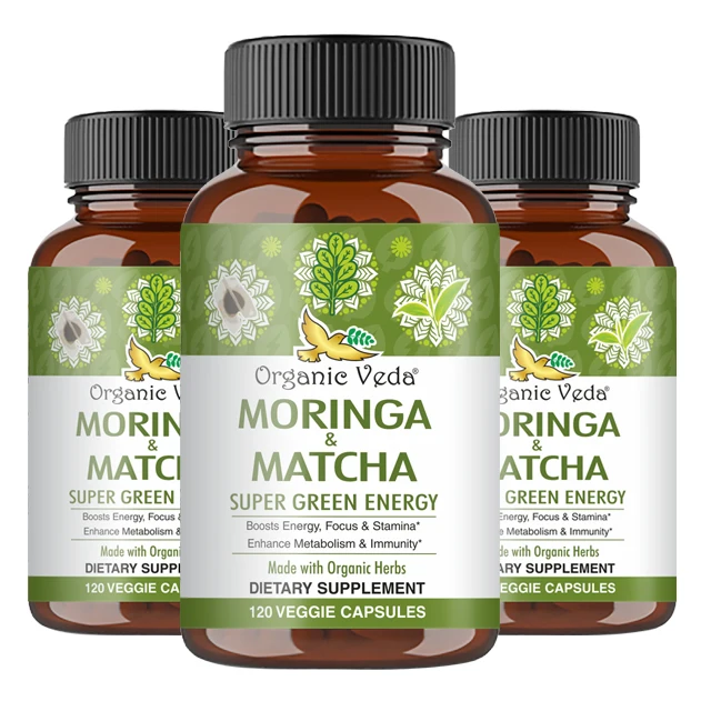Factory direct sale bulk organic moringa capsules with matcha green tea metabolism and immunity booster dietary supplement